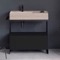 Console Sink Vanity With Beige Travertine Design Ceramic Sink and Matte Black Drawer, 35